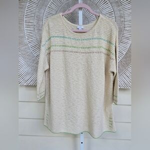 J. Jill Lightweight 3/4 Sleeve Relaxed Fit Open Knit Sweater Sz Large Cream